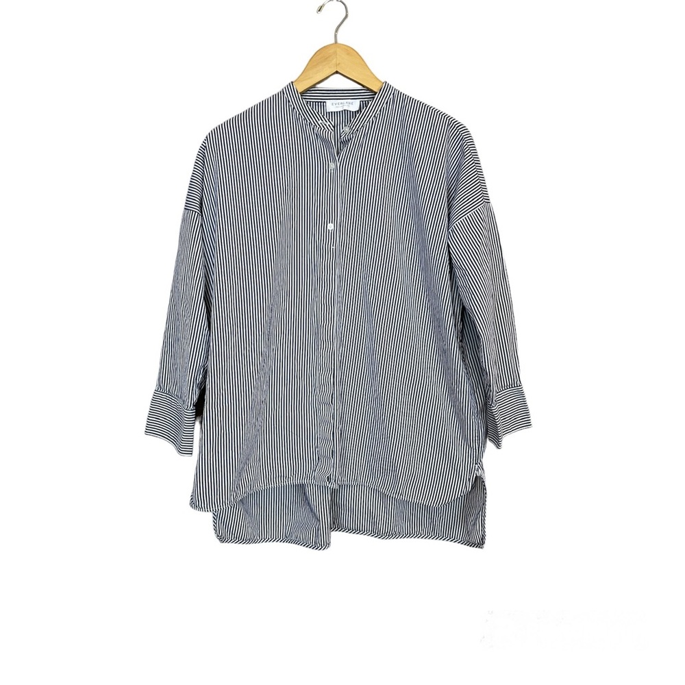 Everlane The Cotton Collarless Oversized Button Down Shirt Striped Women’s Sz 10